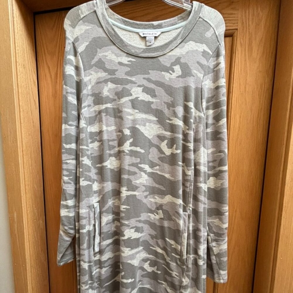 Athleta Balance Printed LS Knit Dress Gray Camo 1X - excellent preowned